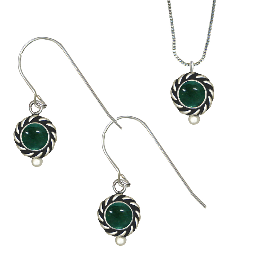 Sterling Silver Petite Necklace Earrings Set Fluorite